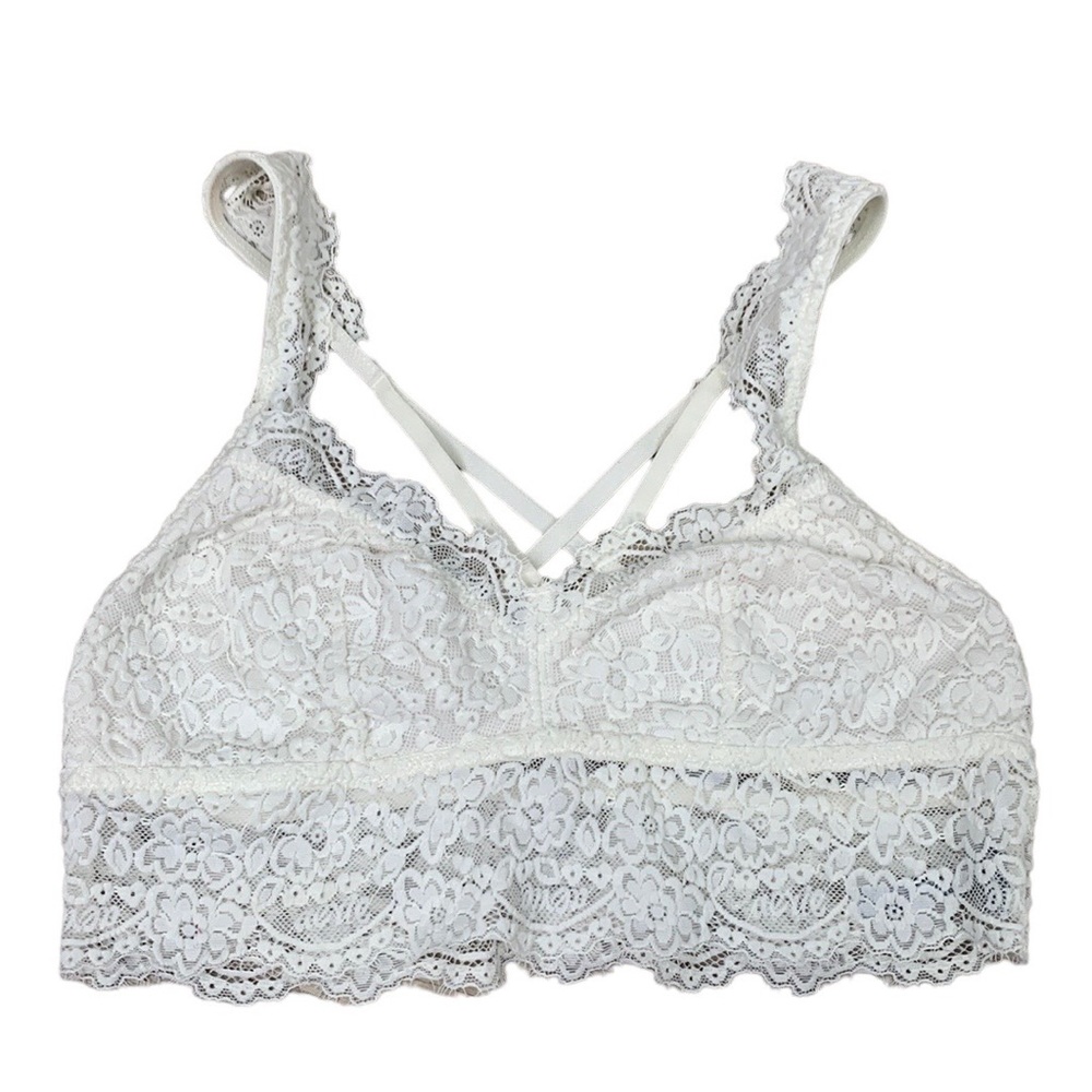 Aerie Cream Lace Criss Cross Bralette Bra Size Medium